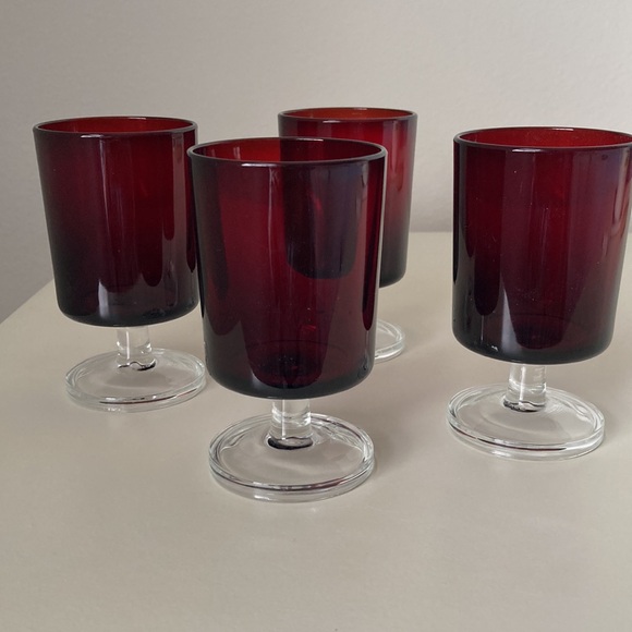 Vintage Arcoroc Luminarc France Ruby Red Stemware Cordial Glasses Set of 4 - Picture 3 of 7
